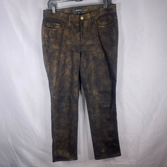 Lafayette 148 Pants Womens 10 Black Gold Shimmer Straight Leg Stretch Je… - Picture 5 of 11